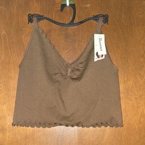 No Boundaries Brown Ribbed Crop Tank Top